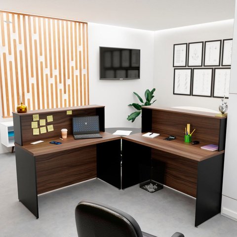 Balcão Atendimento de Canto em L Recepção Consultório 120x60cm