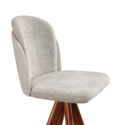 Banqueta Giratória Estofada com Encosto e Base em Madeira Castanho – Ayala Exclusiva Linho Lincoln B - 3