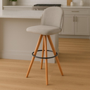 Ver imagem 1 de Banqueta Giratória Estofada com Encosto e Base em Madeira Castanho – Ayala Exclusiva Linho Lincoln B