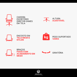 Kit 6 Cadeiras de Escritório Diretor Eames em Tela - Cinza - 9