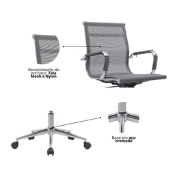 Kit 6 Cadeiras de Escritório Diretor Eames em Tela - Cinza - 7
