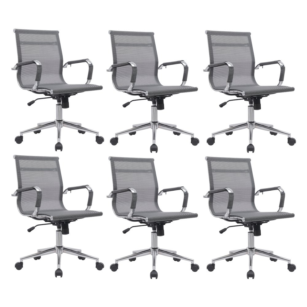 Cadeira Escritório Diretor Eames em Tela - Cinza:6 Cadeiras - 1