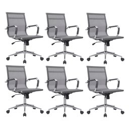 Kit 6 Cadeiras de Escritório Diretor Eames em Tela - Cinza - 1