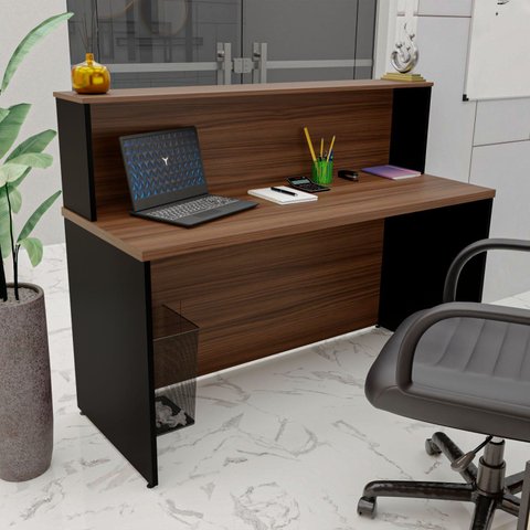 Balcão Atendimento Recepção Consultório 140x60cm Marrom/Nogal