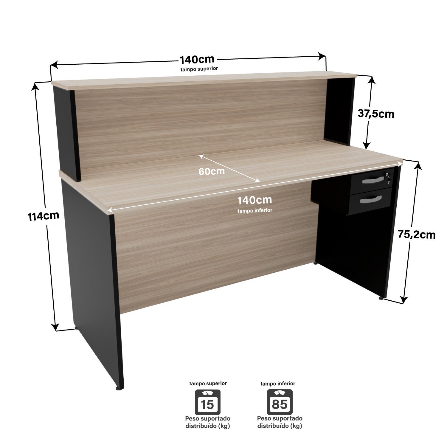 Balcão Atendimento Recepção Consultório 140x60cm com Gaveta - 4