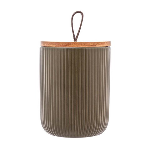 Pote de Cerâmica Hermético com Tampa de Bambu Verde 12,5cm - Lyor