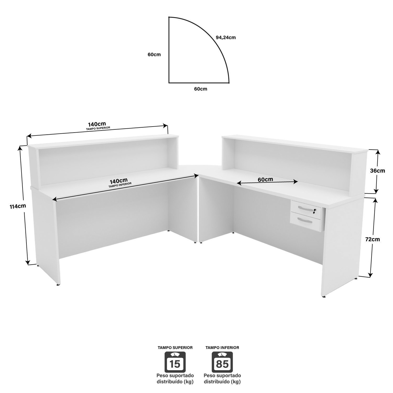 Balcão Atendimento de Canto para Recepção 2 Gavetas - 5