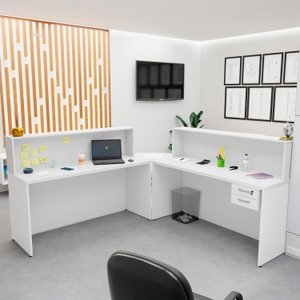 Balcão Atendimento de Canto para Recepção 2 Gavetas