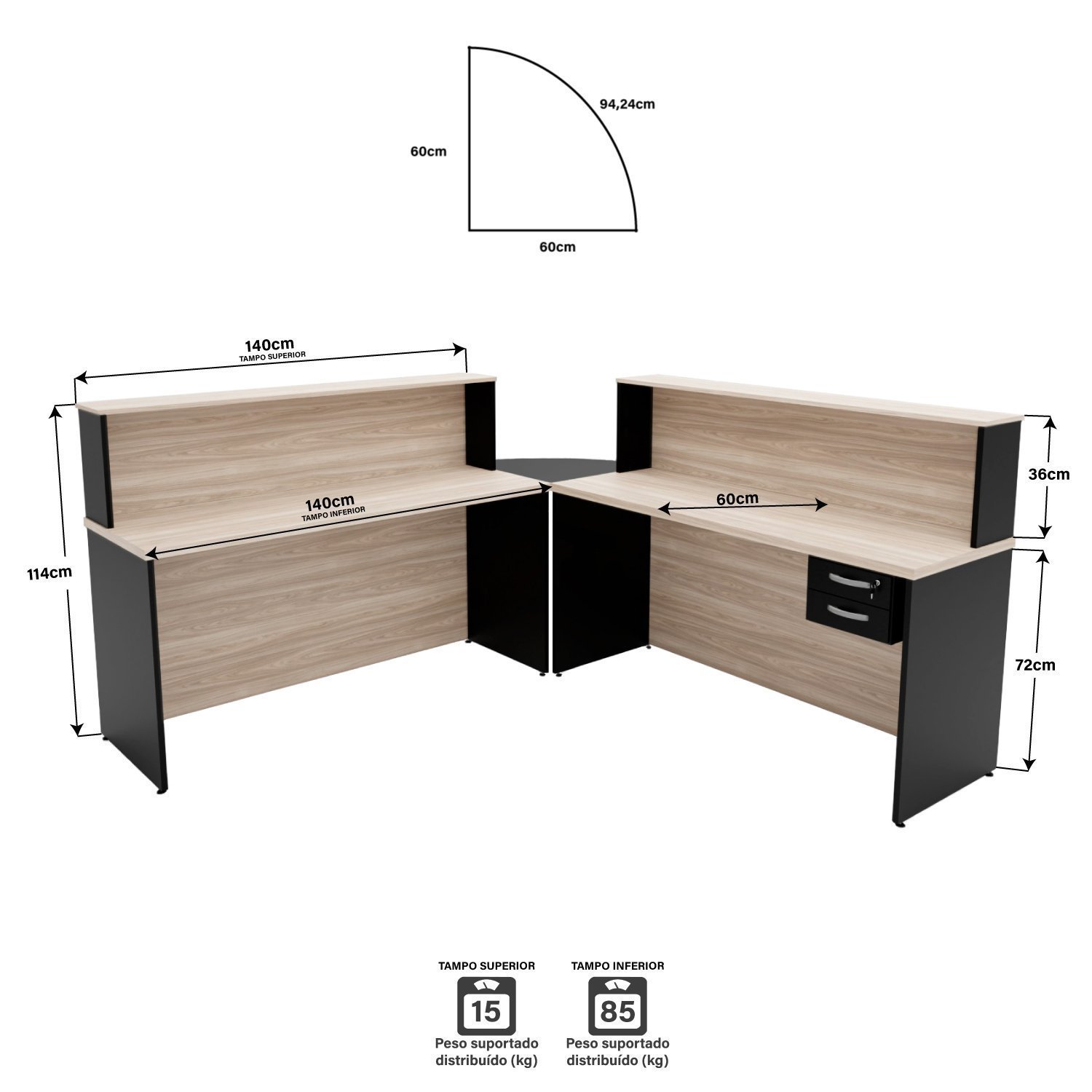 Balcão Atendimento de Canto para Recepção 2 Gavetas - 5