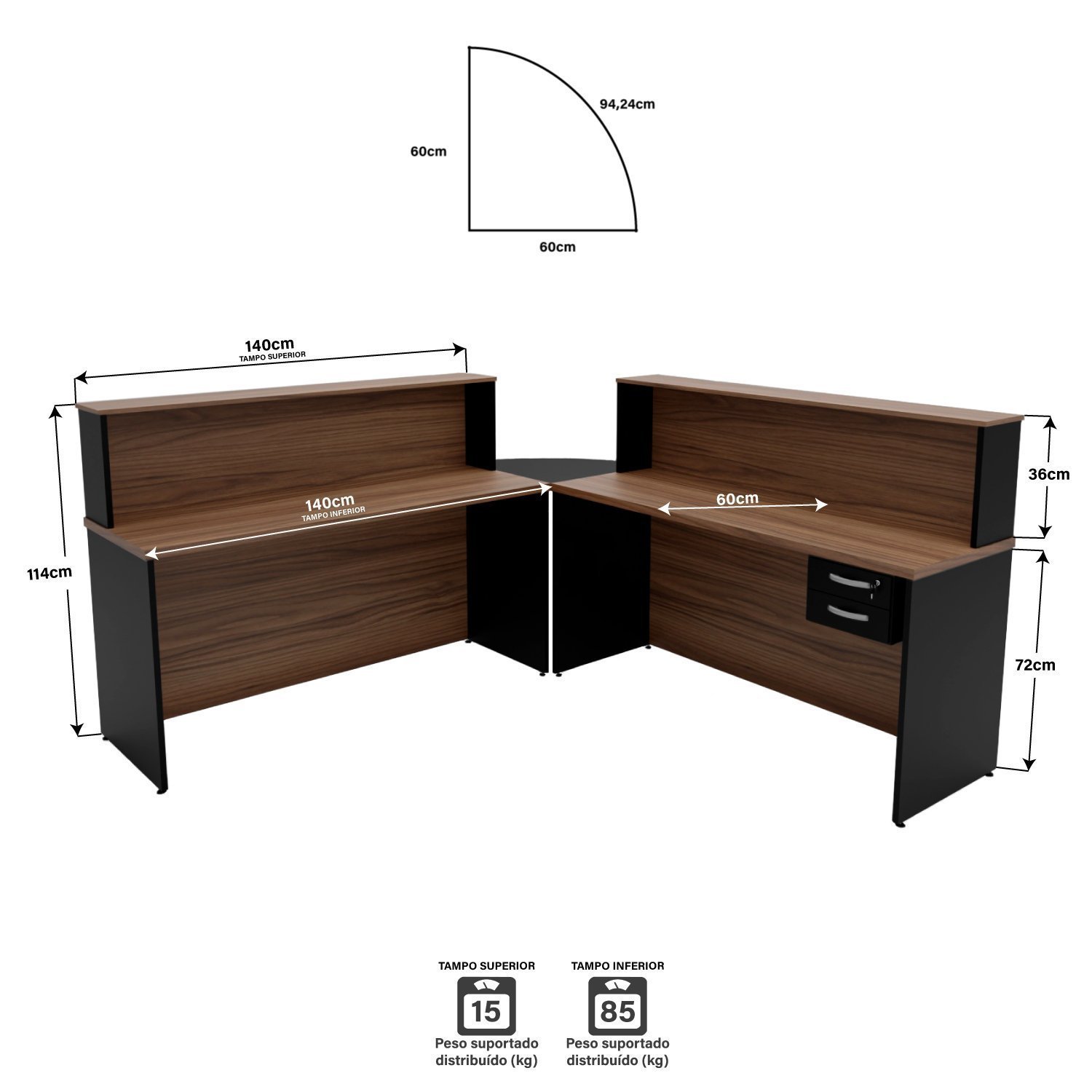 Balcão Atendimento de Canto para Recepção 2 Gavetas - 4