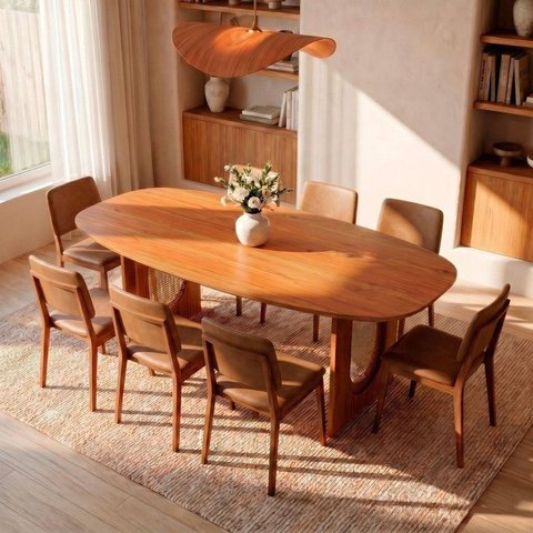 Conjunto Sala de Jantar 1 Mesa Orgânica Tali 210cm 8 Cadeiras Miriti CabeCasa MadeiraOriginals