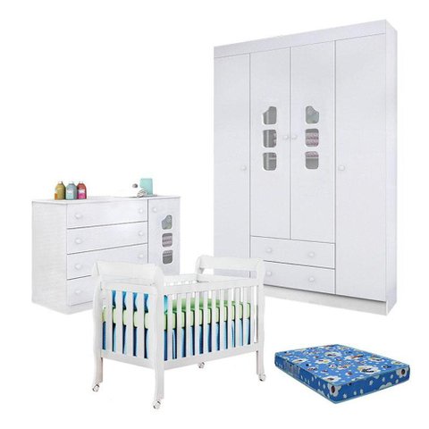 Quarto de Bebê Lívia com Berço Lila Branco Brilho com Colchão Ortobom Physical - Phoenix