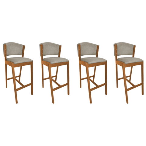 Kit 4 Banquetas Altas de Madeira Maciça Ana em Linho Premium Cor do Assento:bege Linho;cor da Estrut
