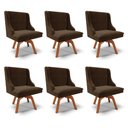 Ver imagem 1 de Kit 6 Cadeiras Decorativas Sala de Jantar Base Giratória de Madeira Firenze Suede Marrom/Natural G19