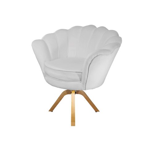 Poltrona Decorativa Pétala Base Giratória Madeira Couro Branco Ms Decor