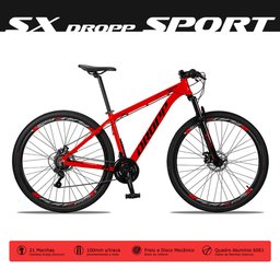 Bicicleta MTB SX Sport Aro 29 Quadro 15 com 21 Marchas Shimano Freio Mecânico Vermelho Preto - - 3