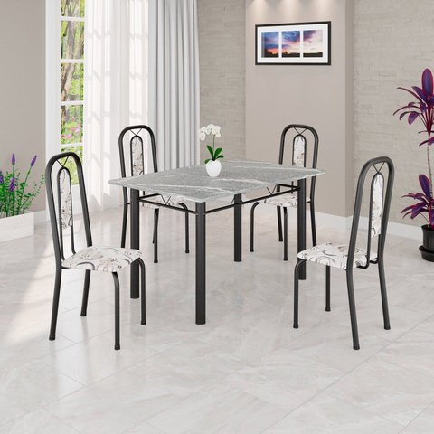 Conjunto Sala de Jantar com 4 Cadeiras Lívia Preto/Arabesco