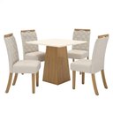 Ver imagem 1 de Mesa de Jantar Dora 90cm Canto Reto sem Vidro Nature Off White com 4 Cadeiras Bella Linho - Henn