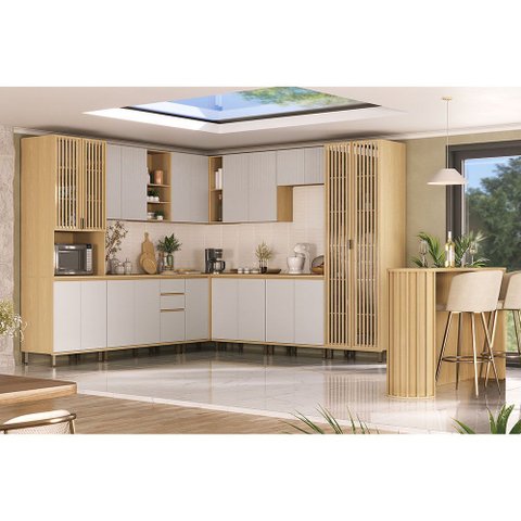 Cozinha Completa 100 Mdf 11 Peças Espaço Micro-ondas e Tampo 548cm Aura Luciane Móveis