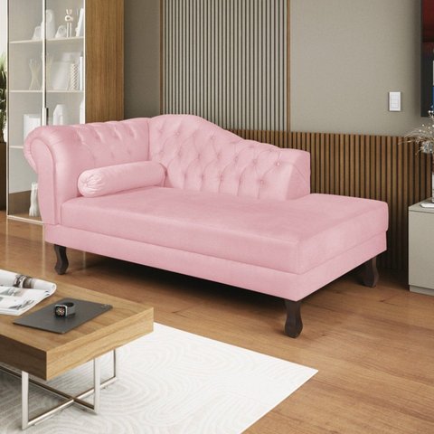 Diva Recamier Dora 140cm Lado Direito Rosa Bebê