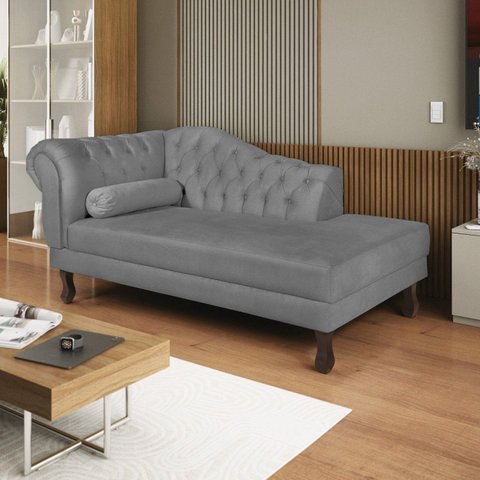 Diva Recamier Dora 160cm Lado Direito Suede Cinza