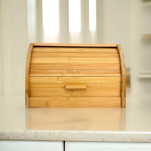 Porta Pão de Bambu com Tampa Retrátil Conserva Alimentos