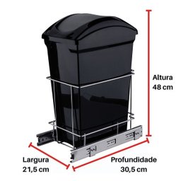 Lixeira de Cozinha 15L de Embutir com Corrediças Telescópicas Deslizantes Giosul Preto - 3