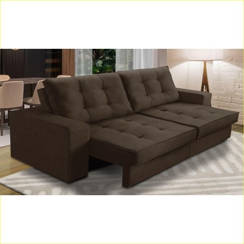 Sofá Retrátil e Reclinável 3 Lugares 2,10m com Molas Melissa Suede Marrom Rover & Beato