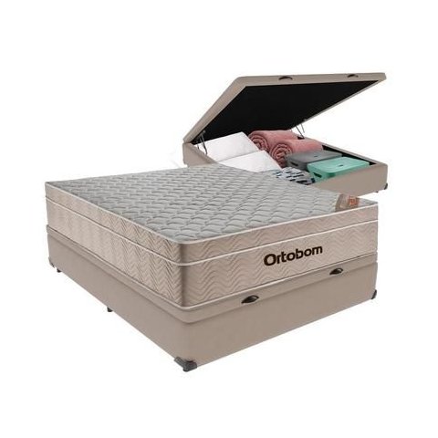 Cama Box Baú Airtech Viuvo Colchão de Molas Ensacadas Ortobom 128x188x60cm