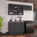 Ver imagem 1 de Cozinha Modulada 3 Peças Balcão sem Tampo Armário Aéreo com Vidro 100% MDF com Rodapé Bari