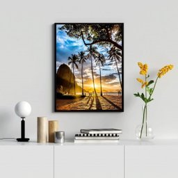 Quadro Decorativo por do Sol Praia Rio de Janeiro 33x24cm - com Vidro:madeira Branca - 2