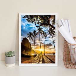 Quadro Decorativo por do Sol Praia Rio de Janeiro 33x24cm - com Vidro:madeira Branca - 1