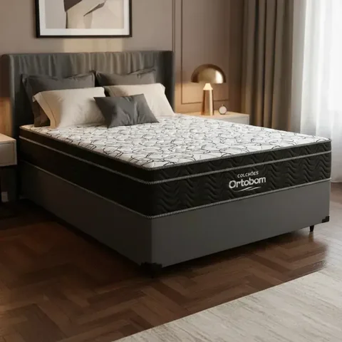 Cama Box com Colchão de Espuma D45 Ortobom Airtech Ortopillow 150 Casal 138cm