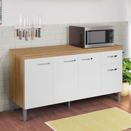 Balcão de Cozinha Gabriela com Tampo 150cm Amêndoa Branco - Ajl - 1