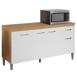 Balcão de Cozinha Gabriela com Tampo 150cm Amêndoa Branco - Ajl - 2