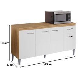 Balcão de Cozinha Gabriela com Tampo 150cm Amêndoa Branco - Ajl - 3