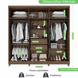 Guarda Roupa 6 Portas 2 Gavetas Portugal Frison Imop Móveis Cacau - 6