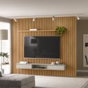 Ver imagem 3 de Painel Ripado Modular 3.0 para Tv até 75 com Nicho e Prateleira Emily-nature-offwhite - Edecasamovei