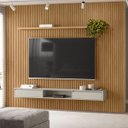 Ver imagem 2 de Painel Ripado Modular 3.0 para Tv até 75 com Nicho e Prateleira Emily-nature-offwhite - Edecasamovei