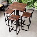 Ver imagem 1 de Conjunto Mesa Alta Bar Bistrô Quadrada Imbuia 4 Banquetas Confort Industrial Black Don Castro Decor