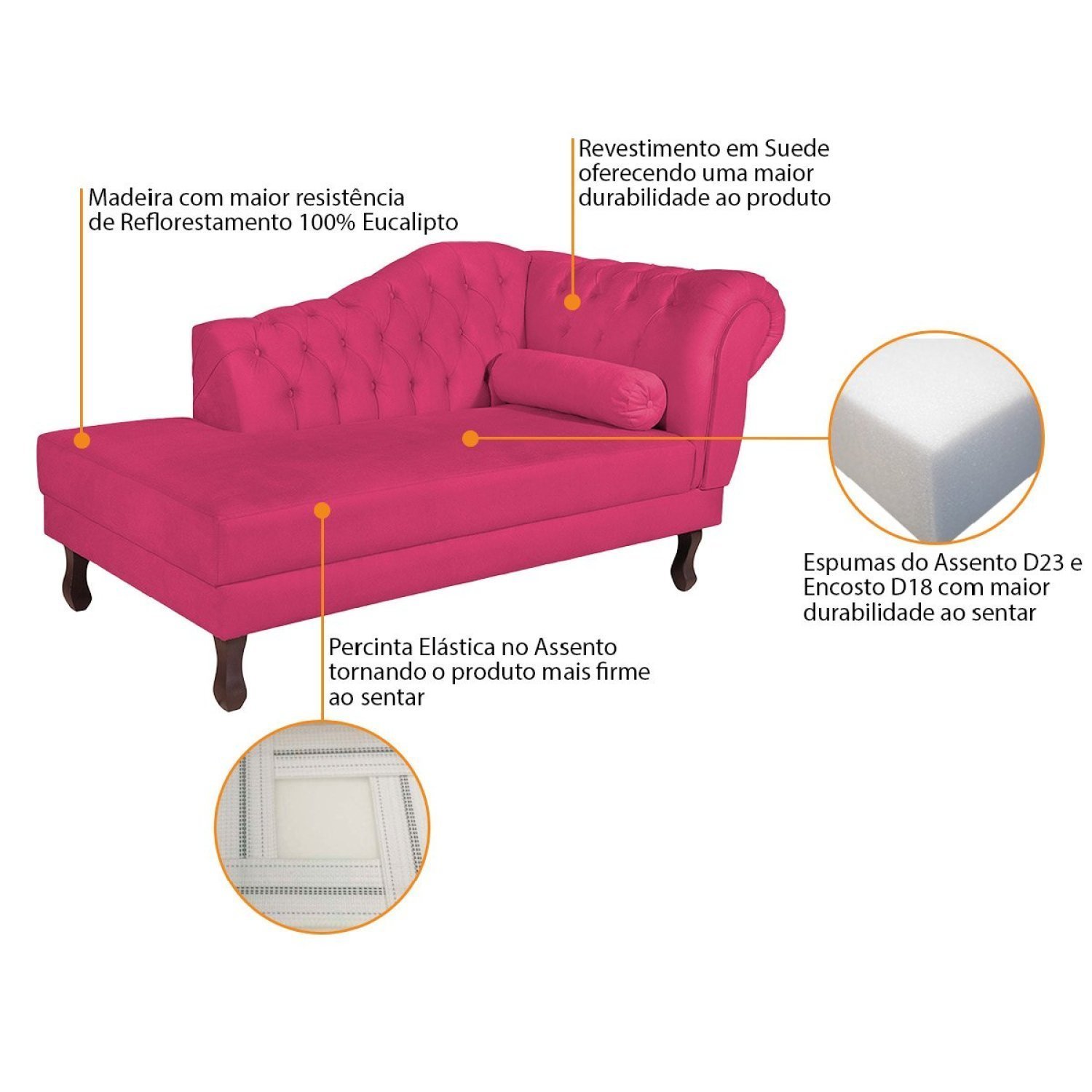 Diva Recamier Dora 130cm Lado Esquerdo Suede - 6