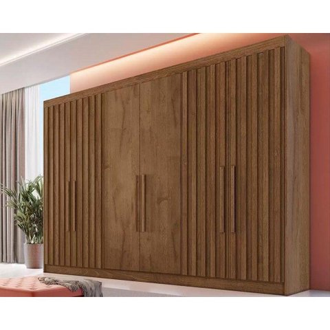 Guarda Roupa 6 Portas e 6 Gavetas C/ 4 Ripadas Potente Braúna - Europa