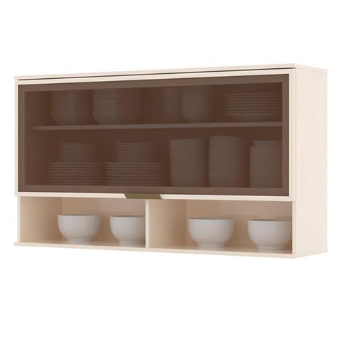 Armário Aéreo 1 Porta Basculante de Vidro 120 cm Évelin Off White – Henn