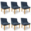 Ver imagem 1 de Kit 6 Cadeiras Estofadas para Sala de Jantar Base Fixa de Madeira Castanho Lia Suede Azul Marinho -