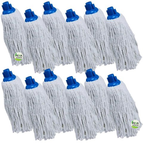 Refil Mopinho / Esfregão Encaixe de Rosca Mop Úmido Algodão - Kit 12 Unidades para Limpeza para Abso