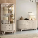 Ver imagem 1 de Aparador para Sala Buffet Ambiente Mônaco e Cristaleira Moss Calacata Off White – Madetec