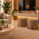 Ver imagem 4 de Puff Thor Bouclé Capuccino Pés de Madeira Casa Renassi Linha Premium