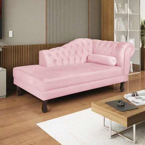 Diva Recamier Dora 140cm Lado Esquerdo Rosa Bebê