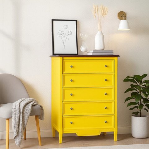 Cômoda com 5 Gavetas 137,5x100cm Amsterdã Amarelo/Amêndoa