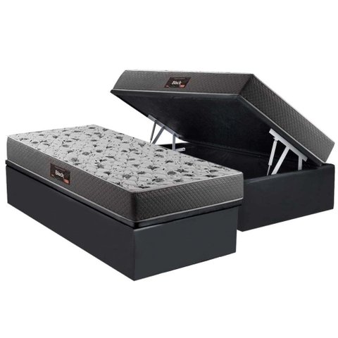 Cama Box Baú Solteiro: Colchão Ortopédico Herval D28 / Ag65 Black Double Face + Base Crc Suede